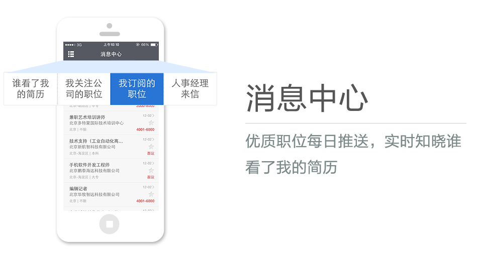 優(yōu)質(zhì)職位每日推送，實時知曉誰看了我的簡歷